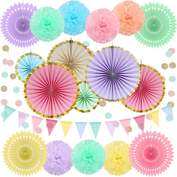 Wonsta Pastel Party Decorations for Birthday Parties, Weddding Decor 19pcs