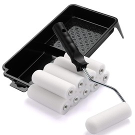 ACEBON 4 Inch Foam Lackierset 10 x Schaumwalze 10,2 cm fein winkelwalze, 1 x Farbroller Bügel, 1 x Farbwanne, Lackierrolle Schaumstoff Rollen für Türen, Möbel, Kreidefarbe & Glatte Flächen