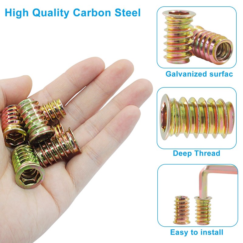 Moicstiy 20 Pcs 3/8"-16x 25mm Threaded Inserts for Wood, Nut