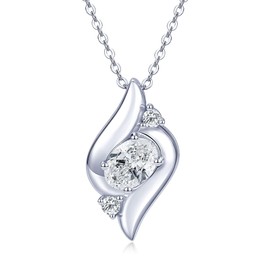 EONFUN 1.5CT Oval Moissanite Pendant Necklace for Women (Silver)