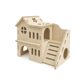 Guinea Pig Hideout for Small Animals - Wooden Mini Castle with Ramp | Natural Wood House for Baby Guinea Pigs, Dwarf Hamsters, Chinchilla Kits, Young Hedgehogs & Pet Mice | Hide & Play