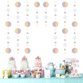 8 Metres Reflective Paper Garland, Colourful Star Round Circle Hanging Banner Garland, Holographic Rainbow Garland, Hanging Party Decoration for Birthday, Wedding, Backdrop