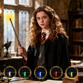 Rechargeable Light Up Wizard Magic Wand with 5 Static Light Colors, Illuminating Witch Toys with Gift Box, for Kids Cosplay Collections, Vine