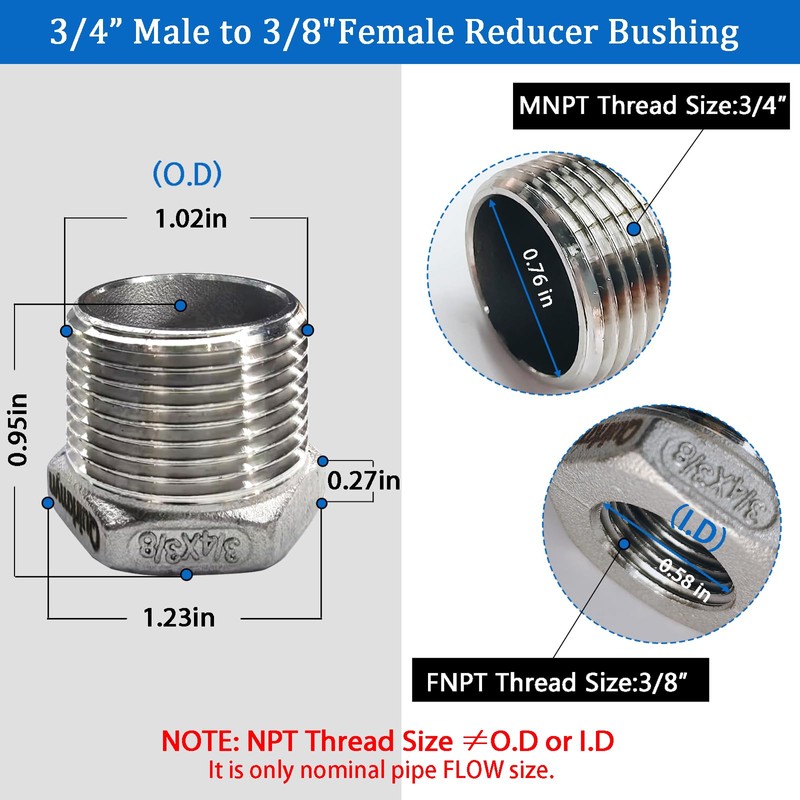 2 bujes de acero inoxidable (3/4"-3/8")