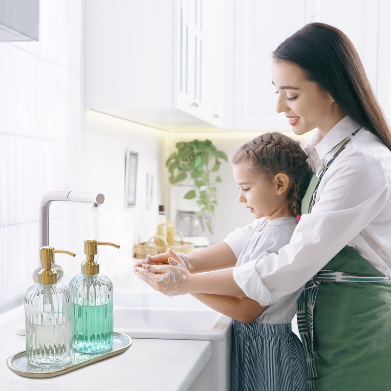 JASAI 2PACK 18Oz Fluted Glass Soap Dispenser with Golden Rust