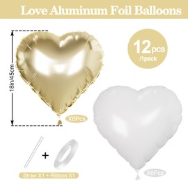 Pack of 12 18 Inch Red Helium Balloons, Heart Foil Balloons, Red, Valentine's Day Heart Balloons, Romantic Red Party Decoration, Platinum