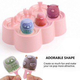 WANGCL 6 grids BPA Free Popsicle Maker Reusable Cartoon Popsicle Molds With Sticks for Family DIY Homemade Popsicle（ Pink）