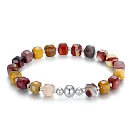 MetJakt Natural Beaded Bracelets for Women Gemstone Bracelet 8mm Love Heart Healing Crystal Stretch Bracelets (Multicolour Moukaite -Silver)