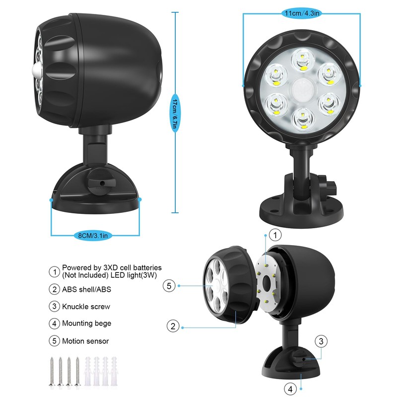 Sunenvoy Motion Sensor Battery Powered Outdoor Light,IP65 Waterproof Spotlight,6 LED