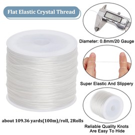 Beebeecraft 2 Rolls 100 m Flat Elastic Crystal Cord 0.8 mm White Stretchy Cord Bead Bracelet Crystal Thread for Bracelets and Jewellery Making