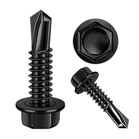ZAMBASE 100 PCS 410 Stainless Steel #8x1 Self Tapping Screws for Metal, Self Drilling Screws Assortment Kit, Black Oxide. (Hex #8x1)