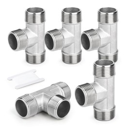 ERGAOBOY 5 Pcs Stainless Steel 304 3/8" BSP Male T Shaped 3 Way for Water/Oil/Gas