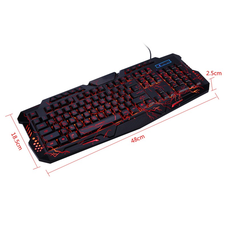 Wired 3 Color Backlit Gaming Crack Bilingual Keyboard with Multimedia