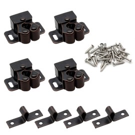 Cionyce 4 Pack Double Roller Catch with Spear, Heavy Duty Cabinet Closet Doors Roller Catch Latch for Cabinet Cupboard Closet Doors (Bronze Tone)