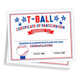 25 PCS T-Ball Awards Certificate of Participation,End of Season Baseball Team Sports Certificate of Achievement Appreciation for Kids Boys Girls Students Players Employees,8x10 Inch