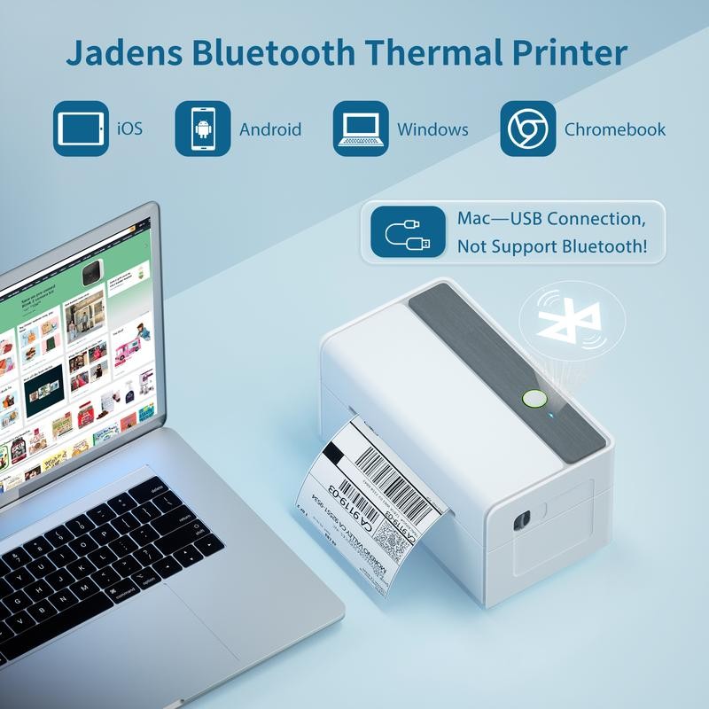 JADENS Bluetooth Thermal Label Printer -Wireless Shipping Label Printer for