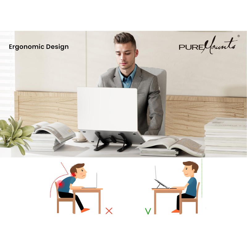 PureMounts Laptop Stand, Height Adjustable, Foldable & Ergonomic Notebook Holder