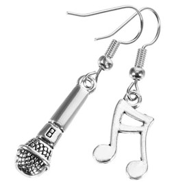 Musical Note and Microphone Asymmetrical Earrings, Sterling Silver Hooks, Musician Jewellery