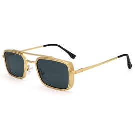 Dollger Small Square Aviator Sunglasses Men Women Trendy Retro Rectangle Steampunk Vintage Gold Black Shades Punk Cool Sunglasses
