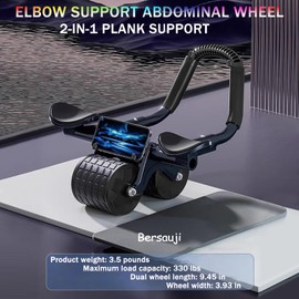 Bersauji 2023 New Ab Roller Wheel with Knee Mat &Timer, Automatic Rebound Abdominal Wheel, Ab Abdominal Exercise Roller with Elbow Support, Abs Workout Equipment Ab Exercise Roller for Women Men
