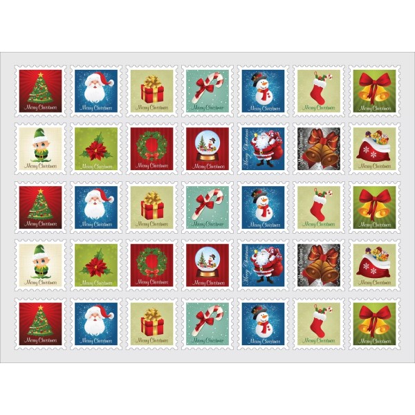 Willow Creek Graphics Christmas Stamp Shaped Stickers / Seals Polyester