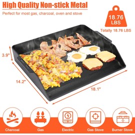 QuliMetal 18" x 14" Cast Iron Griddle for Gas Grill – Universal Flat Top Grill Plate with Handles, Matte Porcelain Enamel, Durable Griddle for Charcoal Grill, Oven & Stove, Easy to Clean