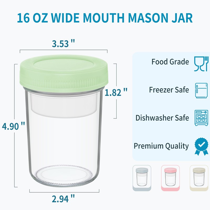 Xyptorix 16 oz Overnight Oats Containers with Airtight Lids -