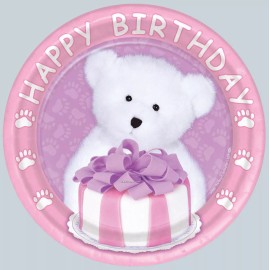 Beistle Pink Boyds Bears 7 inch Dessert Plates #58052p, Happy Birthday Paper Plates