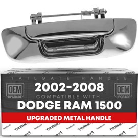 T1A Tailgate Handle Assembly, Upgraded Metal - Compatible with 2002-2008 Dodge Ram 1500, 03-09 Dodge Ram 2500, 03-09 Ram 3500 - Exterior Tailgate Latch, All Chrome - OEM 55276237AA-ACHMT, 80165