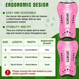 2 Pcs Soccer Shin Guards Girls with Soccer Socks Toddler Shin Guards Protective Lightweight Gear for 3-15 Years Old Girls Boys Youth Children Teens Games(S,Pink)