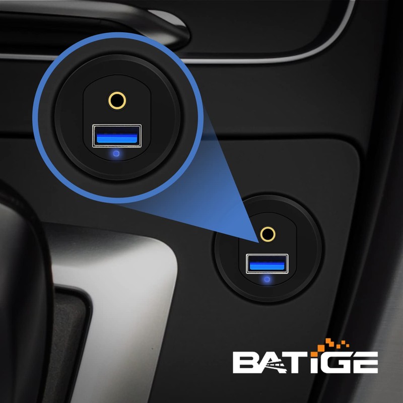 BATIGE Alloy USB 3.0 AUX DC3.5mm Port Car Mount Flush