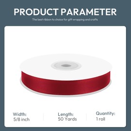 KMER LIFE 5/8" Wide x 50 Yards Wine Red Single Faced Polyester Satin Ribbon, Wine Red Satin Ribbon Perfect for Wedding Decor, Wreath, Crafts, Gift Wrapping & Other Projects (Wine Red)