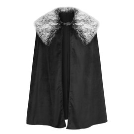 UQJE Black Medieval Fur Cloak Renaissance Cloak Vintage Viking Cape King Fur Cape
