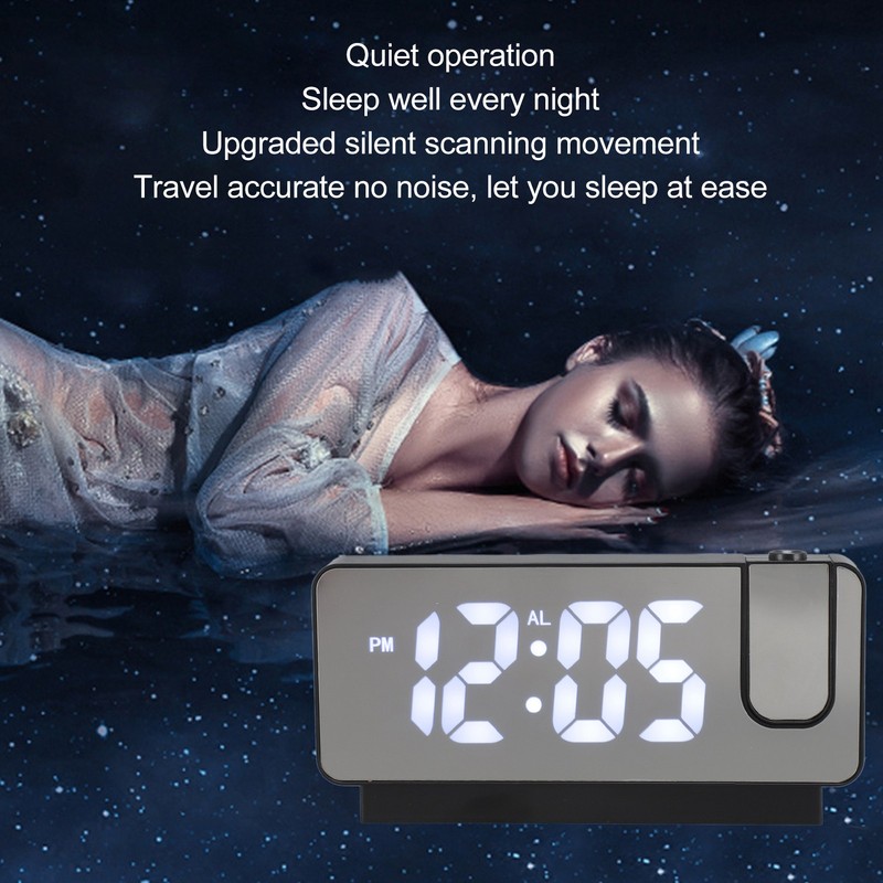 Projection Alarm Clock USB Rechargeable White Light Snooze Function Adjustable