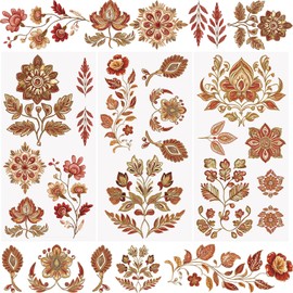 WANDIC 3 Sheets Rub on Transfer Stickers, Vintage Leaf Flower Transfer Sticker Decal Rub on Transfer for Furniture DIY Scrapbooking Present Boxes Cups,15 * 30 cm