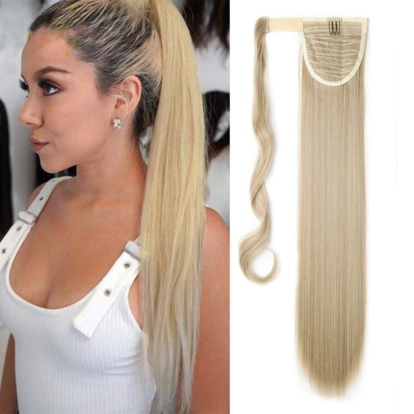 Ponytail Extensions Ponytail Hairpiece Clip-In Extensions Like Real Hair Braid Synthetic Hair Extension Straight 66 cm Ash Blonde Mix Bleach Blonde