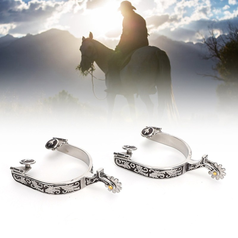 Stainless Steel West Cowboy Exquisite Pattern Horse Boot Spurs Decoration