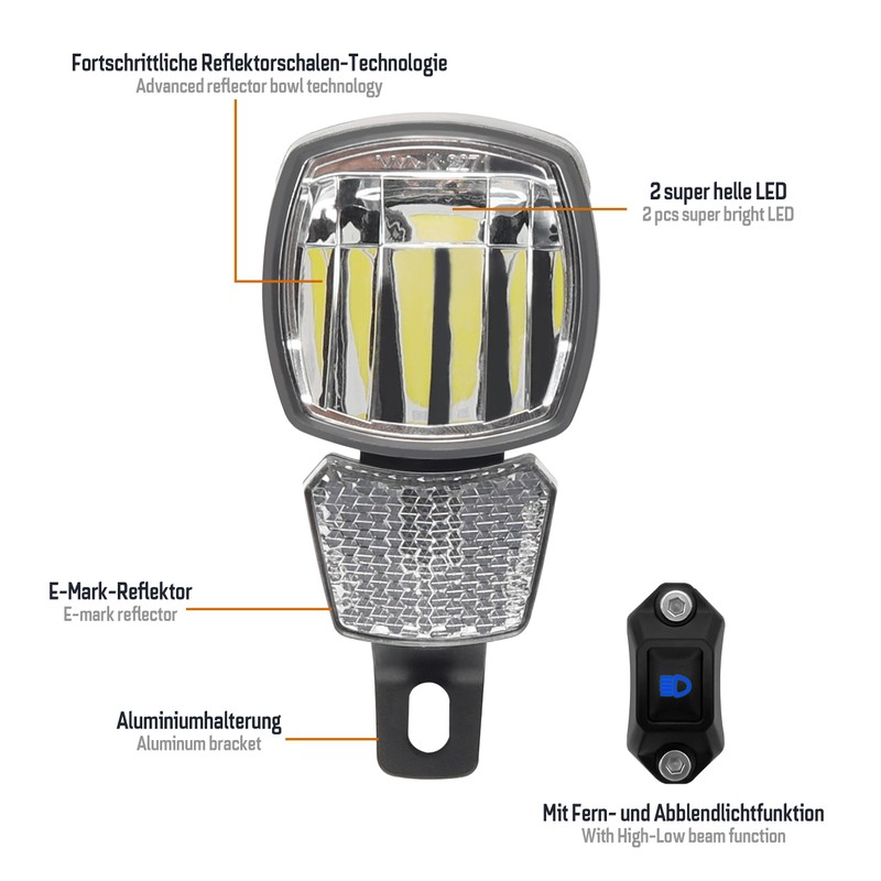 ADDVIEW E-Bike Front Light 170 Lux Hammer E170 Plus -