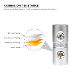 Recoil BC48 Insulated Power Wire in line Splice Connector for 4-8 AWG Cable, Allen Set Screw Butt Brass with Satin Chrome Plating Reuseable Silicone Covers Pair