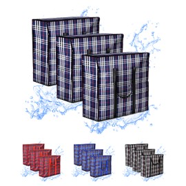 82L Extra Large JUMBO Storage Bags 190GSM for Organizing | Heavy-Duty Laundry Bags with zips for Clothes, Bedding | Durable Laundry Bag with Reinforced Handles. (3 PCS BLACK BLUE)