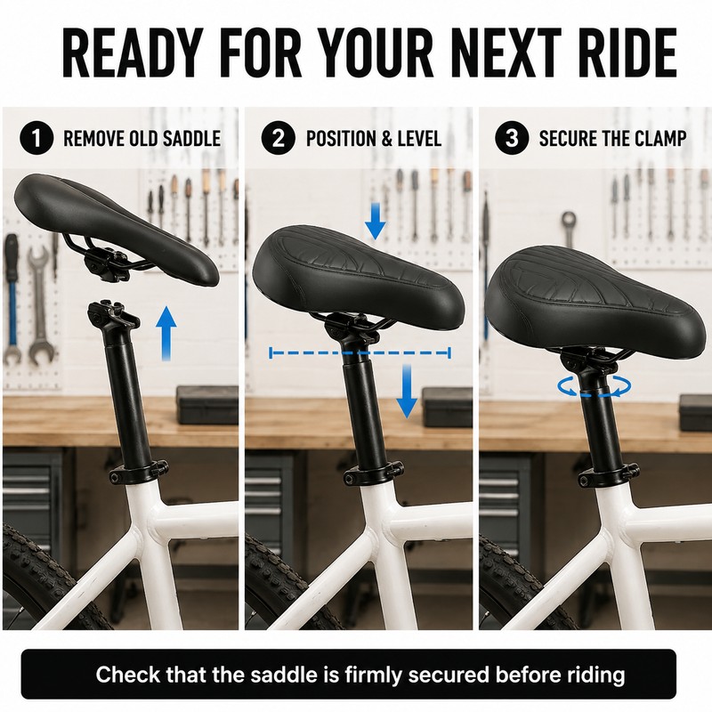 Wide Bike Seat for Comfortable Riding – Breathable Spring Saddle