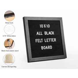 G GAMIT Black Felt Letter Board with 294 Changeable Letters&Numbers, 10”x10” Message Board Letter Sign Board in Black Frame with Stand and Canvas Bag for Announcement&Notification(Black)