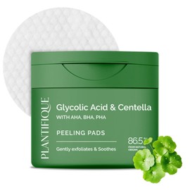 PLANTIFIQUE Korean Glycolic Acid Pads with CICA, 60 Pcs - AHA, BHA, PHA Face Exfoliating Pads for Gentle Skin Renewal - Toner Pads for Cleansing All Skin Types - Vegan Formula & Refillable Container