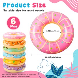 Poen 6 Pack Donut Pool Float 32.6 Inch Inflatable Donuts Swim Rings Tubes Floaties Assorted Doughnut Swimming Rings for Adult Women Men Beach Water Swimming Party Decorations