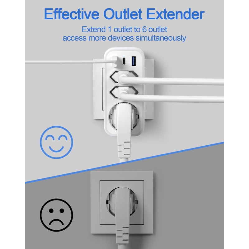 6 in 1 Multiple Socket Adapter, STGAROT Triple Multiple Plug