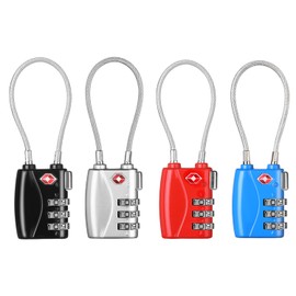 TSA - Candado para equipaje, combinación de cable de equipaje, juego de cerraduras para bolsas de gimnasio, para maletas y etiquetas de equipaje, 4 colores, 4 color