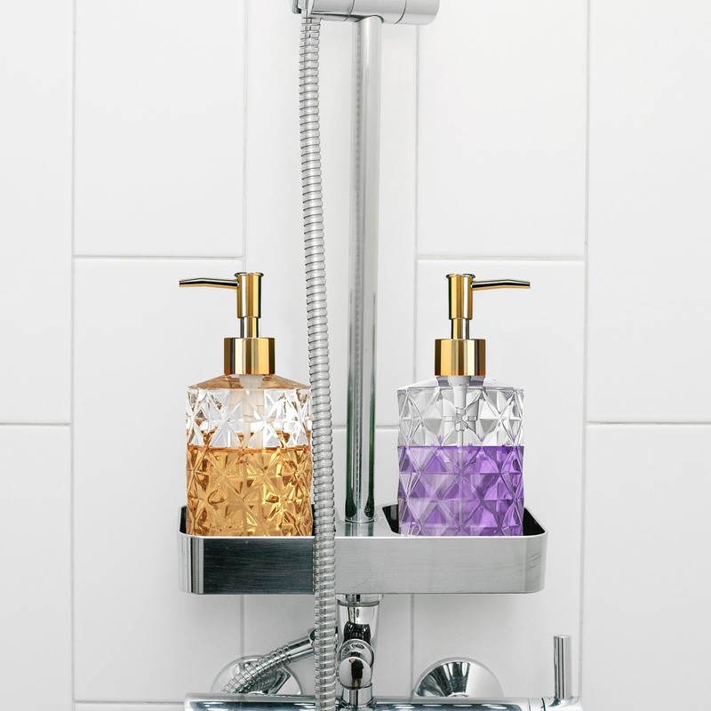 Clear Glass Soap Dispenser with Gold Plastic Pump, 2 Pack