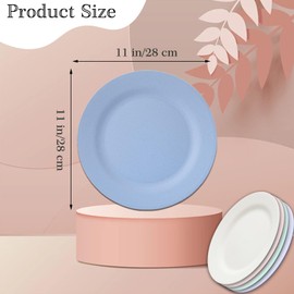 ZGWANSUI 28cm/11in Large Dinner Plates Unbreakable, 5 Pieces Round Wheat Straw Plates for Breakfast Appetizer, Reusable Serving Platter, Lightweight for Travel, BBQ, Picnic, Dishwasher Saf (Blue)