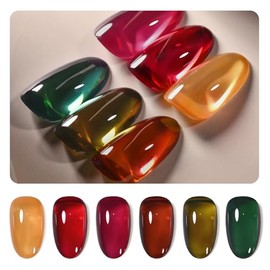 GAOY Wonder Color Jelly Gel Esmalte de Uñas de 6 Colores: Transparente, Negro, Rojo, Rosa, Caliente, Verde, Marrón - Kit Pura Gel para Salón de Manicura y Arte de Uñas DIY en Casa