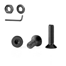 GOHODOMINO M6×12mm Flat Head Socket Cap Screws, Nuts, Flat Washers, 20Pcs, 304 Stainless Steel, Black Oxide, Allen Socket Drive, with Hex Spanner